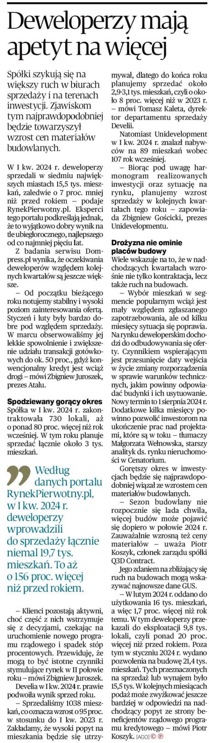Puls Biznesu: Deweloperzy mają apetyt na więcej