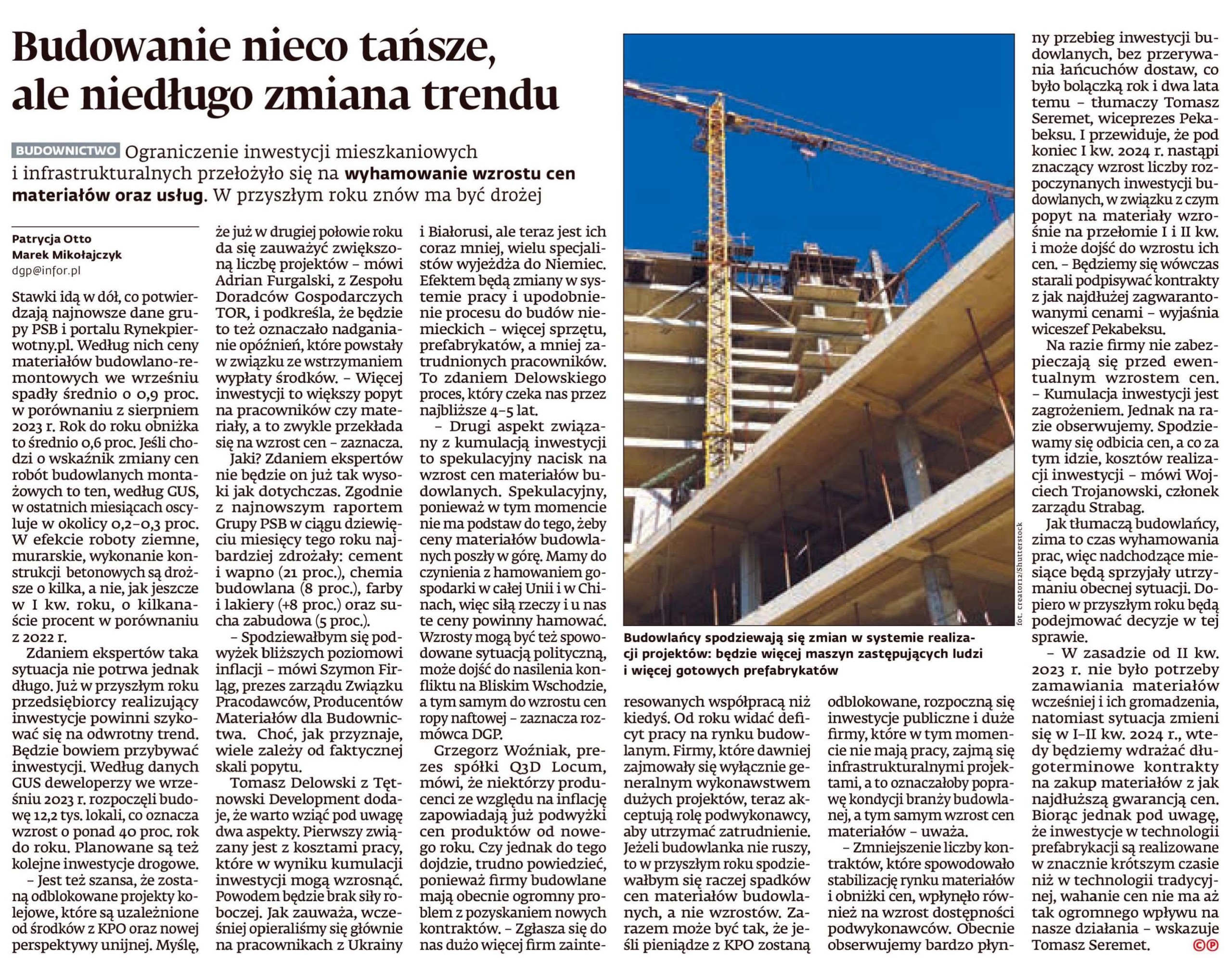 Dziennik Gazeta Prawna: Budowanie nieco tańsze, ale niedługo zmiana trendu