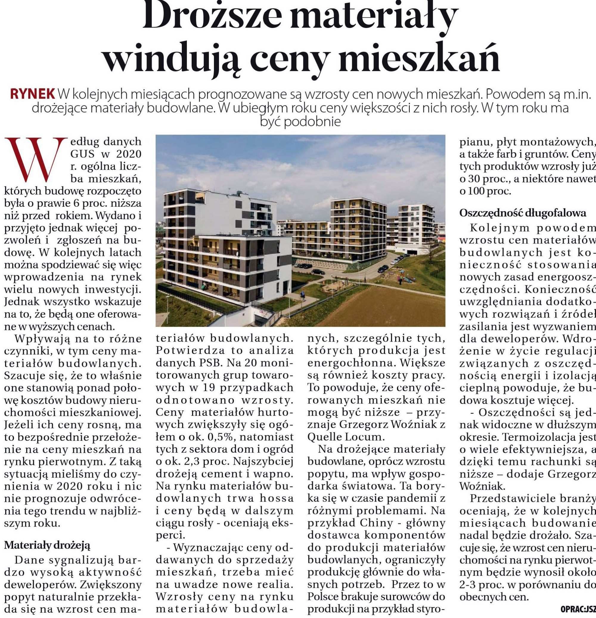 Droższe materiały windują ceny mieszkań.
