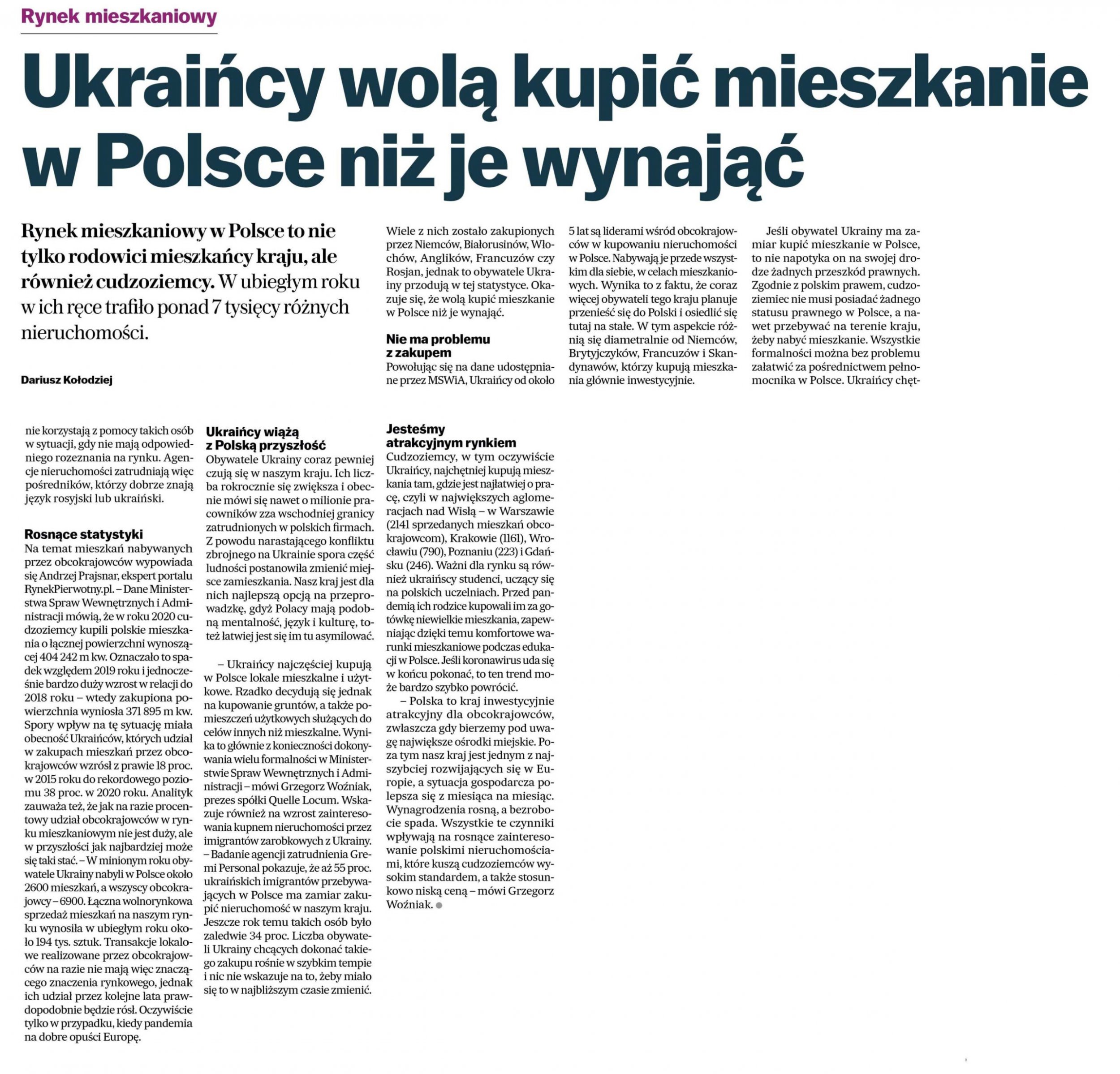 Ukraińcy wolą kupić mieszkanie w Polsce niż je wynająć