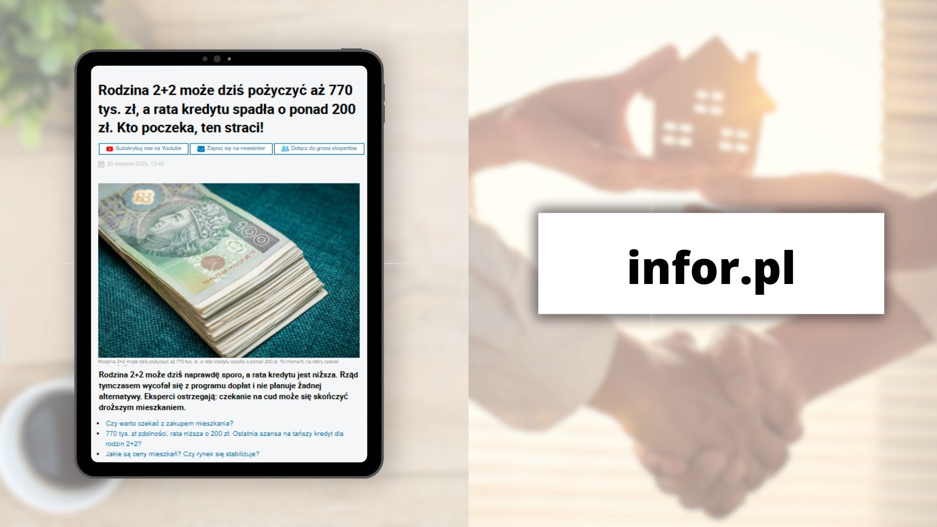 Infor.pl: Rodzina 2+2 może dziś pożyczyć aż 770 tys. zł, a rata kredytu spadła o ponad 200 zł