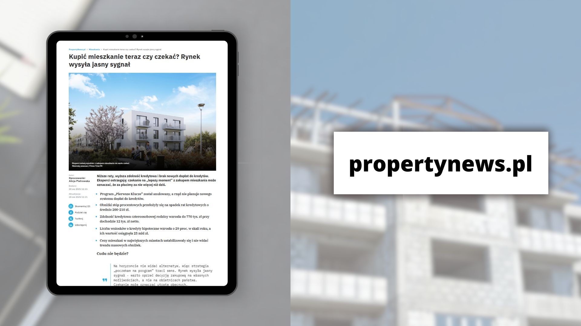 Propertynews.pl: Kupić mieszkanie teraz czy czekać? Rynek wysyła jasny sygnał