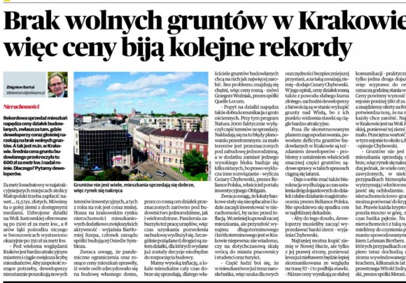 Brak wolnych gruntów w Krakowie, więc ceny biją kolejne rekordy.